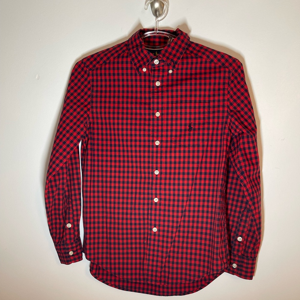 Ralph Lauren  Boys' Gingham Button-Down Shirt - Big Kid - Fits 10-12